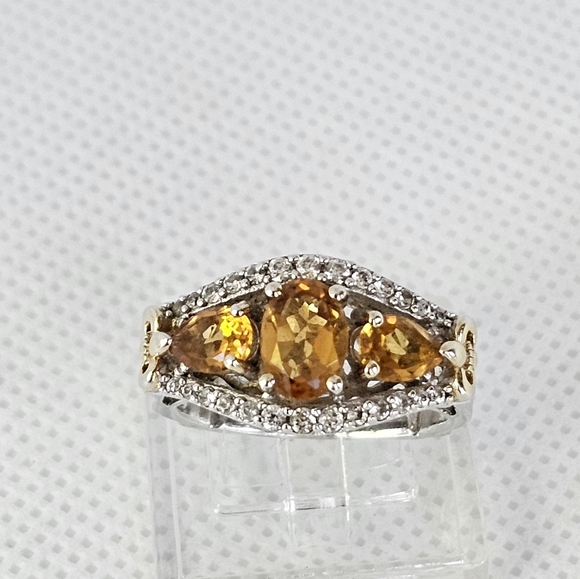 Genuine 🍋 Citrine & White Zircon Ring in 14k Yellow Gold & Sterling Silver Sz 6 - Picture 14 of 17